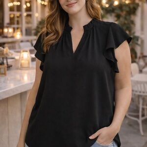 Nine West Black Flutter Sleeve Blouse